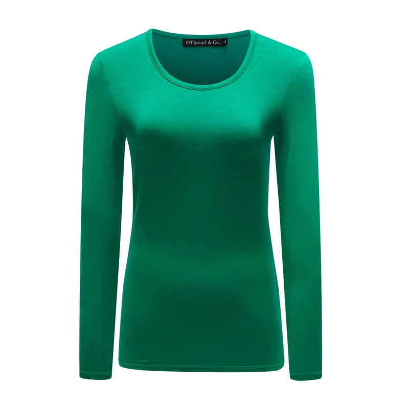 OThread & Co. Women's Long Sleeve T-Shirt Scoop Neck Basic Layer Stretchy Shirts (XX-Large, Green) - Image 1